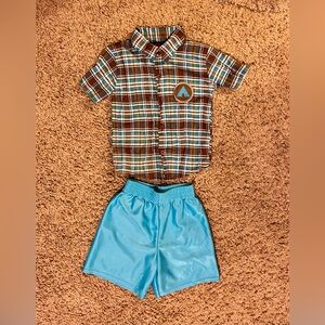 Airwalk Brown Plaid Shirt and Blue Shorts Set